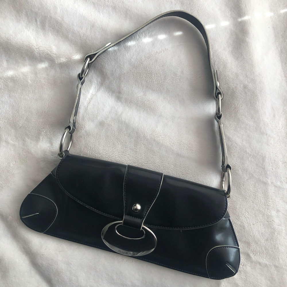 Vintage Guess Black Leather Purse Silver Details